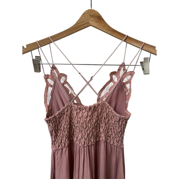 Free People One Women's XS Adella Dress Rose Pink Lace Fit Flare Slip Boho - Picture 6 of 7